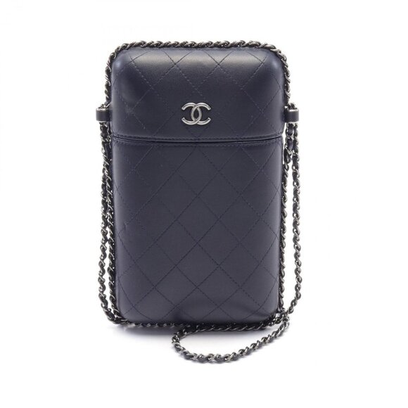 CHANEL Matelasse Chain crossbody Shoulder Bag Lambskin leather Navy SHW Used - Picture 1 of 7